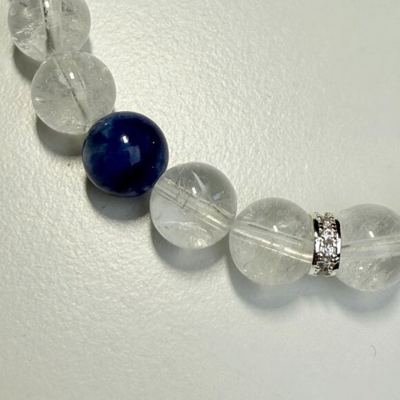 Handmade Celestial Crackled Quartz & Blue Kyanite Crystal Bracelet - Picture 3 of 5